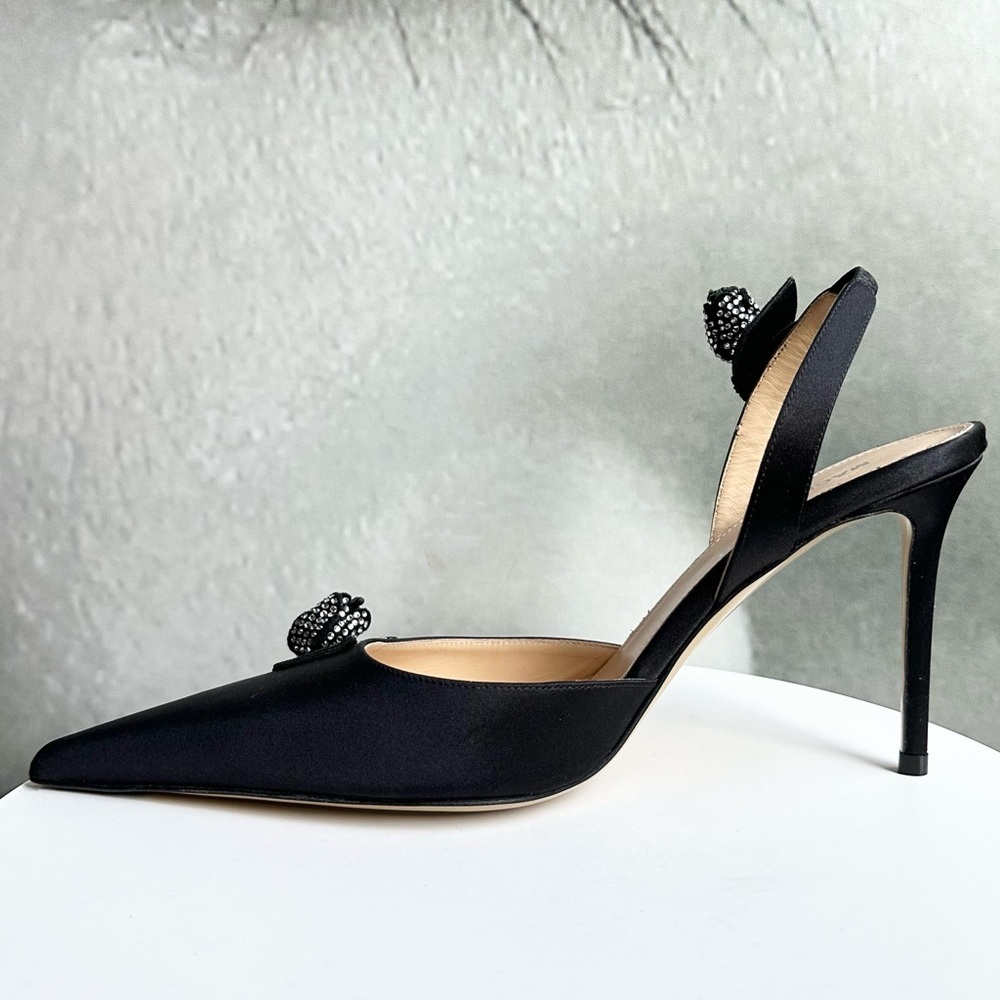 🌺MACH & MACH🌺 Wonder Tulip Satin Slingback Pumps Black Size: 38 - Picture 8 of 14